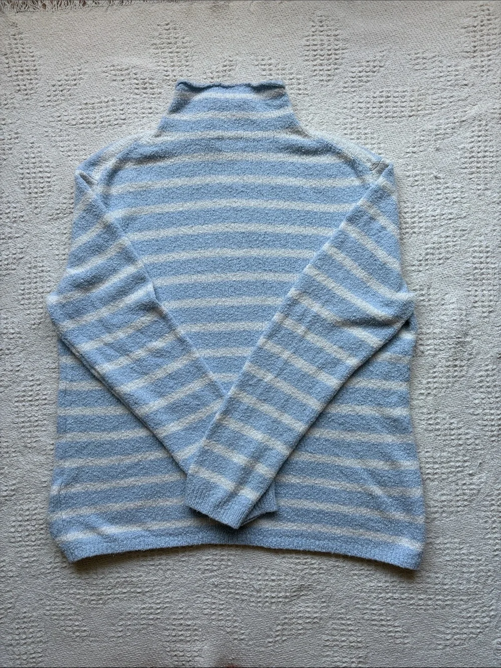 J. Crew Women’s Pale Blue and Cream Striped Turtleneck Sweater